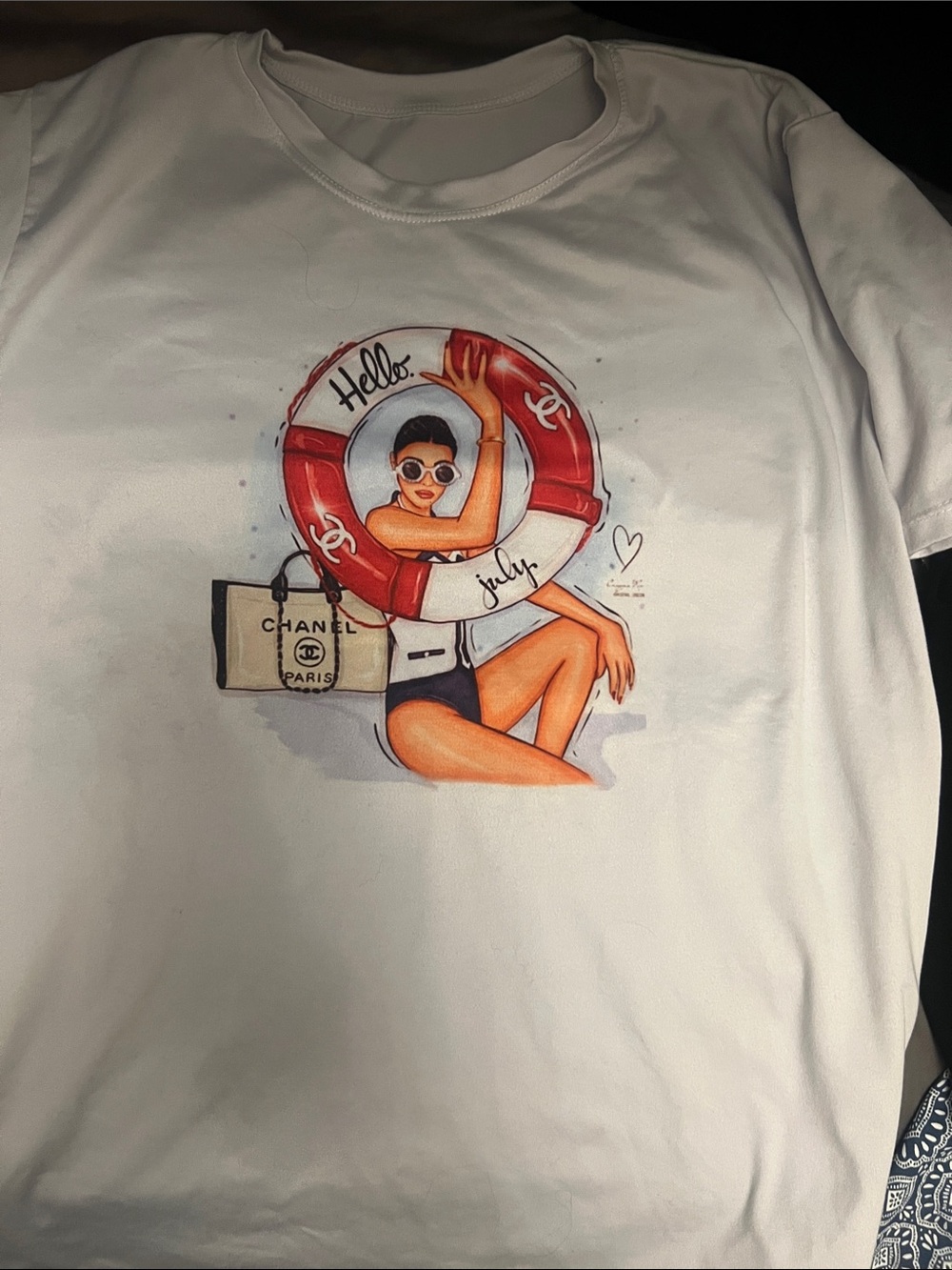 CHANEL White Swim Tee with Red Lifesaver Graphic